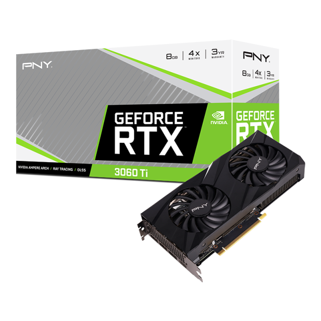 Видео карта PNY GeForce RTX 3060 TI VERTO DUAL FAN, 8GBn GDDR6, 256-bit, PCIe4.0, DisplayPort, HDMI, LHR