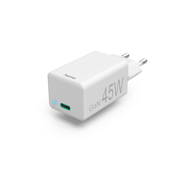 Бързо зарядно HAMA, 220V, USB-C, PD/Qualcomm®/GaN, 45 W, Бял