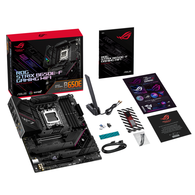 Дънна платка ASUS ROG STRIX B650E-F GAMING WIFI 6E socket AM5, 4xDDR5, 3xM.2 PCIe 5.0/4.0, Aura Sync, ATX