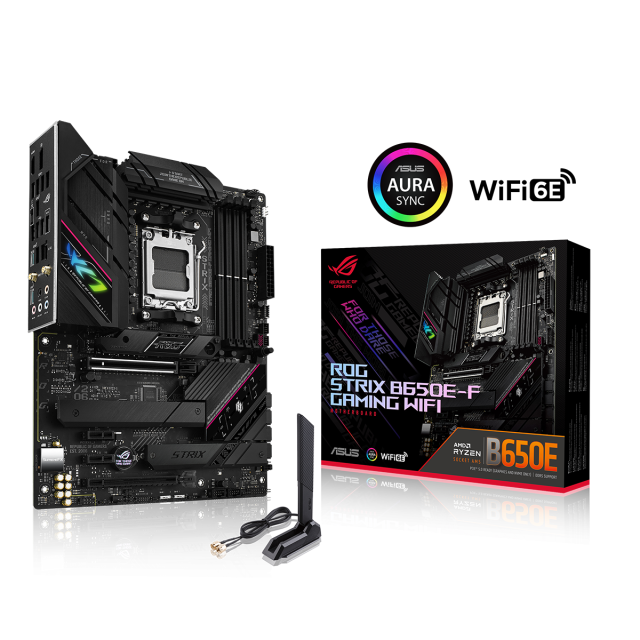 Дънна платка ASUS ROG STRIX B650E-F GAMING WIFI 6E socket AM5, 4xDDR5, 3xM.2 PCIe 5.0/4.0, Aura Sync, ATX