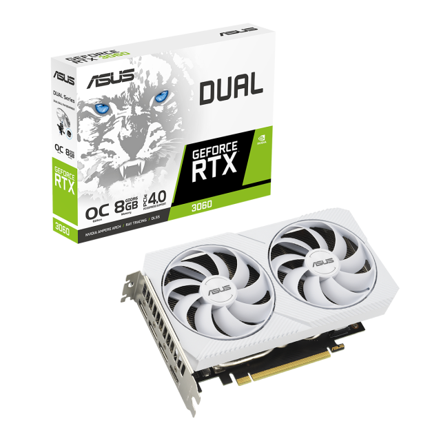 Видео карта ASUS Dual GeForce RTX 3060 OC Edition 8GB GDDR6, 128-bit, HDMI, 3xDP,  White