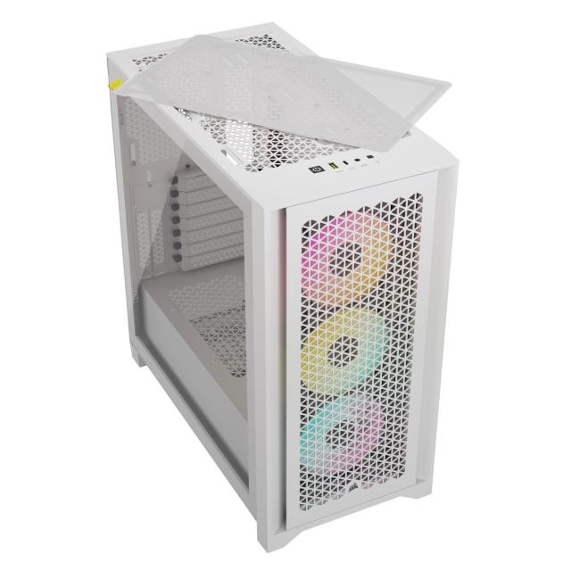 Кутия Corsair iCUE 4000D RGB Airflow Mid Tower, Tempered Glass, 1 x USB 3.1 Type-C, 1 x USB 3.0, 1 x HD Audio, Бяло