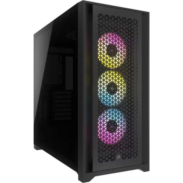 Кутия Corsair iCUE 5000D RGB Airflow Mid Tower, Tempered Glass, 2 x USB 3.2 Gen2, 1 x USB Type-C, 1 x Audio/Mic jack, Черно