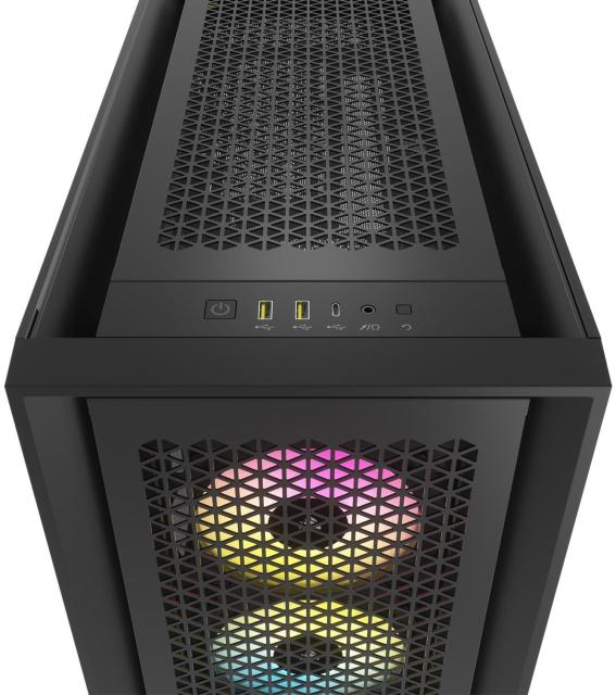 Кутия Corsair iCUE 5000D RGB Airflow Mid Tower, Tempered Glass, 2 x USB 3.2 Gen2, 1 x USB Type-C, 1 x Audio/Mic jack, Черно