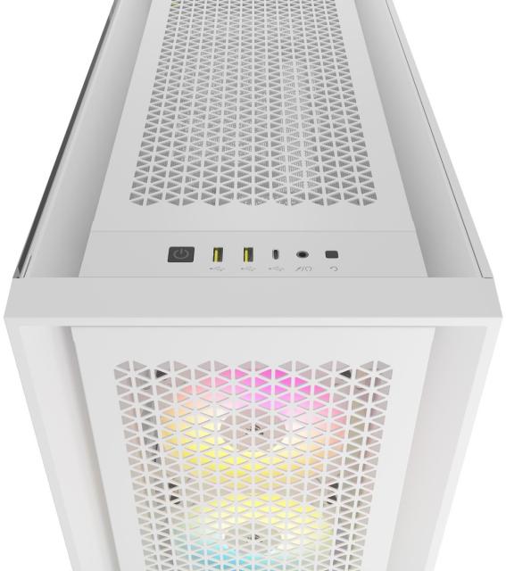 Кутия Corsair iCUE 5000D RGB Airflow Mid Tower, Tempered Glass, 2 x USB 3.2 Gen2, 1 x USB Type-C, 1 x Audio/Mic jack, Бял