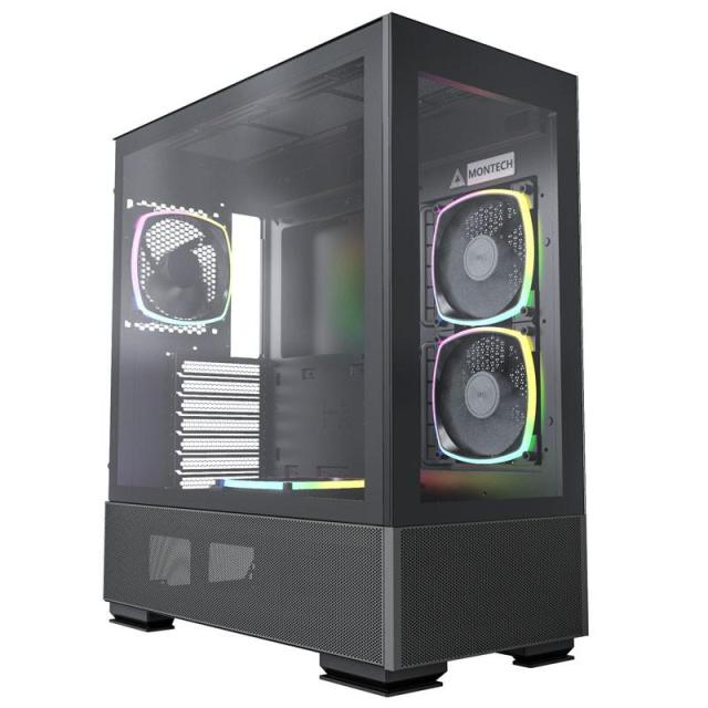 Кутия MONTECH SKY TWO ARGB, TG, 2 x USB 3.0, 1 x USB Type-C, 1 x Mic; 1 x Audio, 1 x Led Button , Mid-Tower, Черна