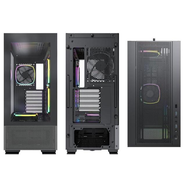 Кутия MONTECH SKY TWO ARGB, TG, 2 x USB 3.0, 1 x USB Type-C, 1 x Mic; 1 x Audio, 1 x Led Button , Mid-Tower, Черна