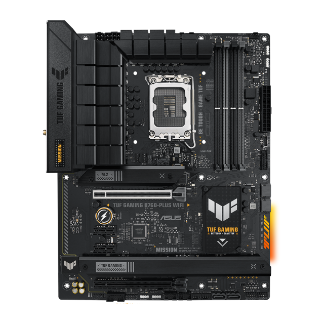 Дънна платка ASUS TUF Gaming B760-Plus, B760, LGA1700, 4xDDR5, PCI-E 5.0, (DP&HDMI), 4x SATA 6Gb/s, 3x M.2, 1x USB 3.2 Gen 2x2 Type-C, Wi-Fi 6, Bluetooth v5.2, Aura Sync RGB, ATX