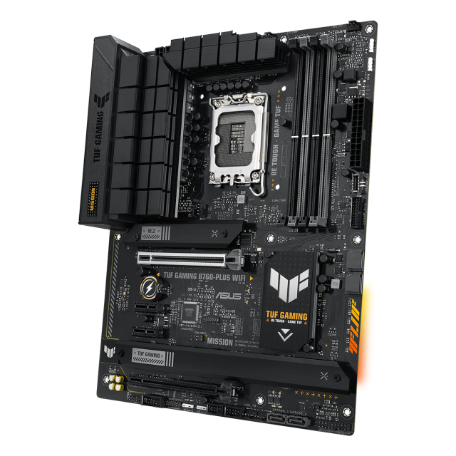 Дънна платка ASUS TUF Gaming B760-Plus, B760, LGA1700, 4xDDR5, PCI-E 5.0, (DP&HDMI), 4x SATA 6Gb/s, 3x M.2, 1x USB 3.2 Gen 2x2 Type-C, Wi-Fi 6, Bluetooth v5.2, Aura Sync RGB, ATX