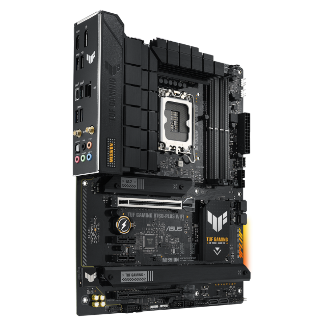 Дънна платка ASUS TUF Gaming B760-Plus, B760, LGA1700, 4xDDR5, PCI-E 5.0, (DP&HDMI), 4x SATA 6Gb/s, 3x M.2, 1x USB 3.2 Gen 2x2 Type-C, Wi-Fi 6, Bluetooth v5.2, Aura Sync RGB, ATX