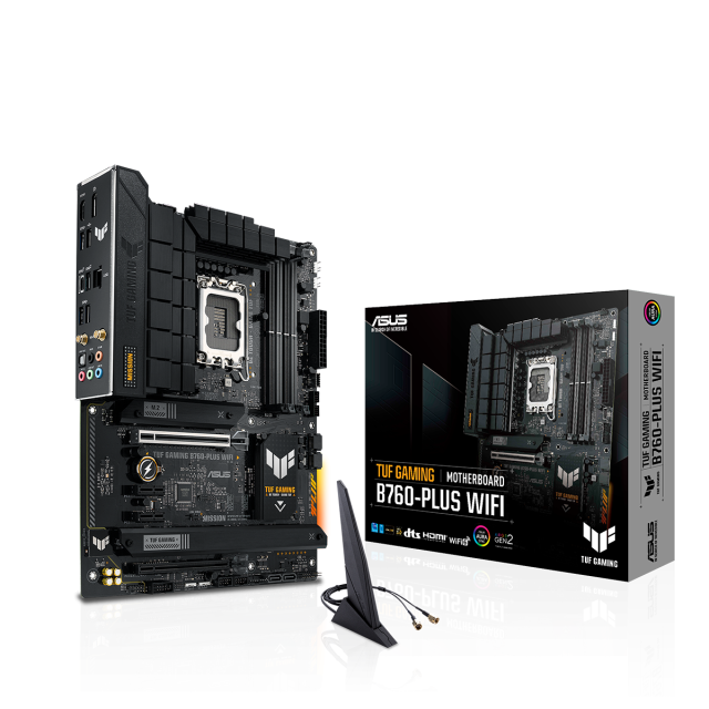 Дънна платка ASUS TUF Gaming B760-Plus, B760, LGA1700, 4xDDR5, PCI-E 5.0, (DP&HDMI), 4x SATA 6Gb/s, 3x M.2, 1x USB 3.2 Gen 2x2 Type-C, Wi-Fi 6, Bluetooth v5.2, Aura Sync RGB, ATX