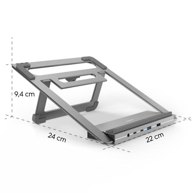 Мултипортов адаптер Hama "Connect2Office Stand" 15,6" (39,62 см), стойка за лаптоп, 12 порта, USB-C 