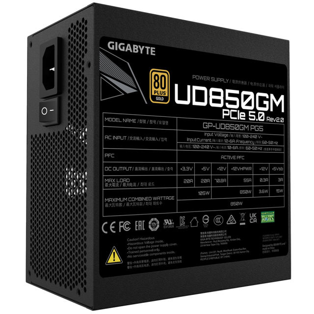 Захранване Gigabyte UD850GM PG5, 850W, 80+ GOLD, Modular, PCIe 5.0 Ready, ATX 3.0