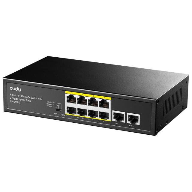 Суич Cudy FS1010PG, 8 портов, 10/100, PoE+ Switch 120W, 2 x Uplink порта