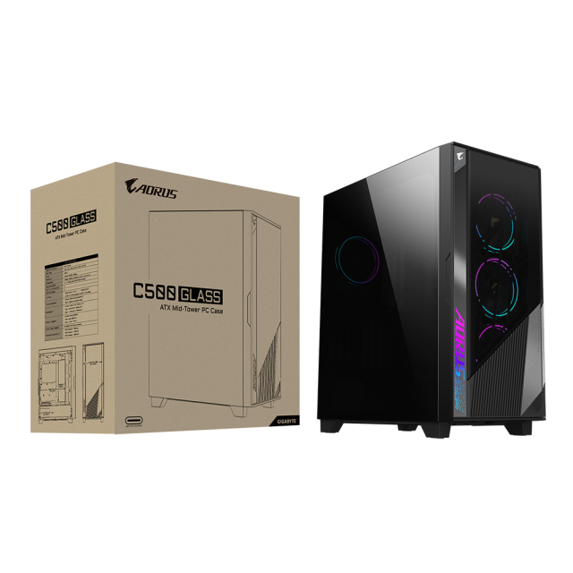 Кутия Gigabyte AORUS AC500 ST Tempered Glass, 1 x USB 3.1 Gen2 Type-C, 2 x USB 3.0, Audio In & Out, RGB Fusion 2.0, Mid Tower