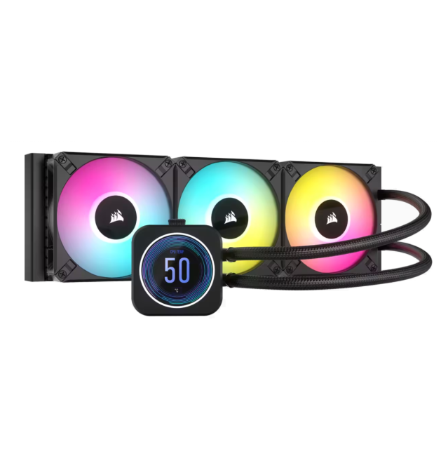 Охладител за процесор Corsair H150i ELITE LCD XT RGB WHITE (360mm), водно охлаждане, CW-9060077-WW AMD/Intel