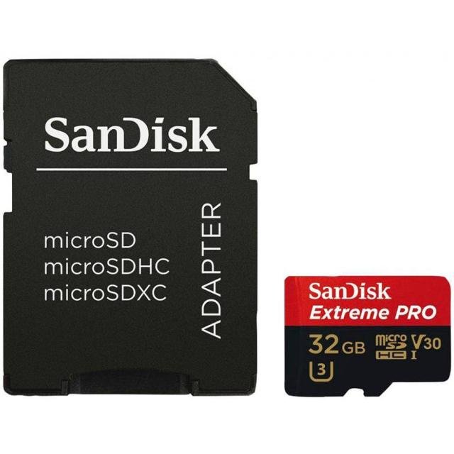 Карта памет Sandisk Extreme® Pro microSDHC Card, 32GB, SD Adapter, Class 10, V30, UHS-I, 100MB/s 