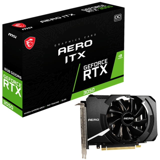Видео карта MSI Video Card NVidia GeForce RTX 3050 AERO ITX 8G OC, 8GB GDDR6, 128bit, PCI-E 4.0 x8, 3x DP, HDMI 2.1