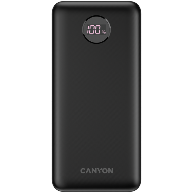 Външна батерия Canyon power bank PB-2002, 20 000mAh, 2x USB-A, 2x USB-C, PD, QC, дисплей, черна