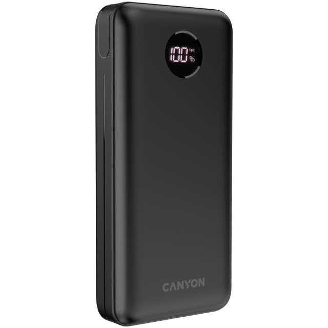 Външна батерия Canyon power bank PB-2002, 20 000mAh, 2x USB-A, 2x USB-C, PD, QC, дисплей, черна