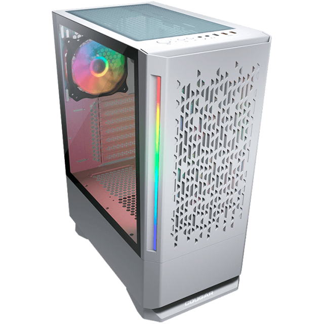 Кутия COUGAR MX430 RGB (White), USB 3.0 x 2, USB 2.0 x 1, Mic x 1 / Audio x 1, RGB Button, 3x ARGB, Mid Tower, Mini ITX / Micro ATX / ATX