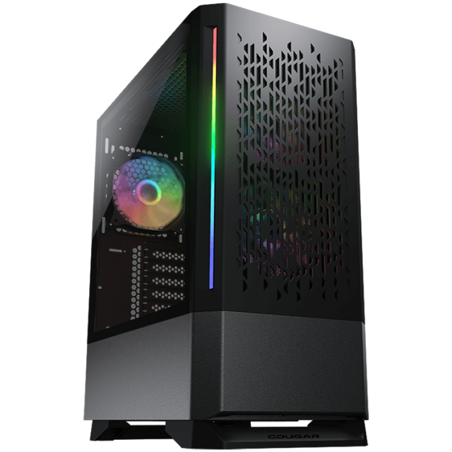 Кутия COUGAR MX430 RGB (Black), USB 3.0 x 2, USB 2.0 x 1, Mic x 1 / Audio x 1, RGB Button, 3x ARGB, Mid Tower, Mini ITX / Micro ATX / ATX