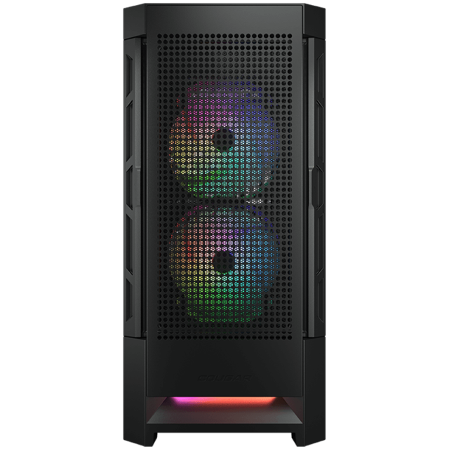 Кутия Cougar Gaming DUOFACE RGB, USB 3.0 x 2, USB 2.0 x 1, Mic + Audio x 1, прозорец, 3x 140 ARGB Fans, Mini ITX / Micro ATX / ATX, черна, без захранване