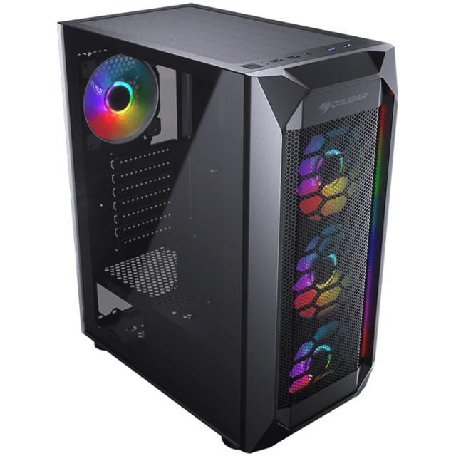 Кутия COUGAR MX410 Mesh-G RGB, USB 3.0 x 2, USB 2.0 x 2, Mic x 1 / Audio x 1, Mid Tower, MiniITX/MicroATX/ATX, черна, без захранване