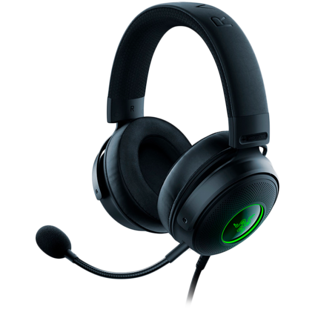 Слушалки Razer Kraken V3 HyperSense, микрофон, 50мм Triforce Titanium говорители, 7.1 Surround Sound, Razer HyperSense технология, Chroma RGB подсветка, USB, черни