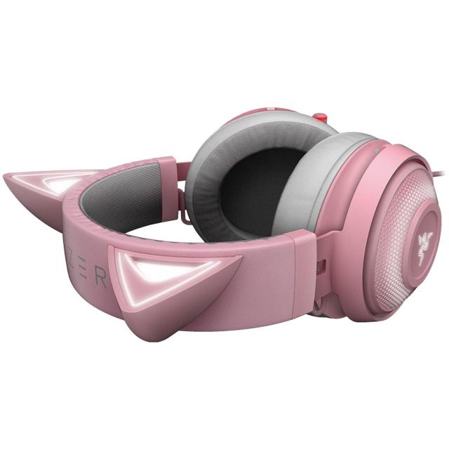 Слушалки Слушалки Razer Kraken Kitty Edition - Quartz, микрофон, USB, подсветка, охлаждащ гел, активна шумоизолация, розови